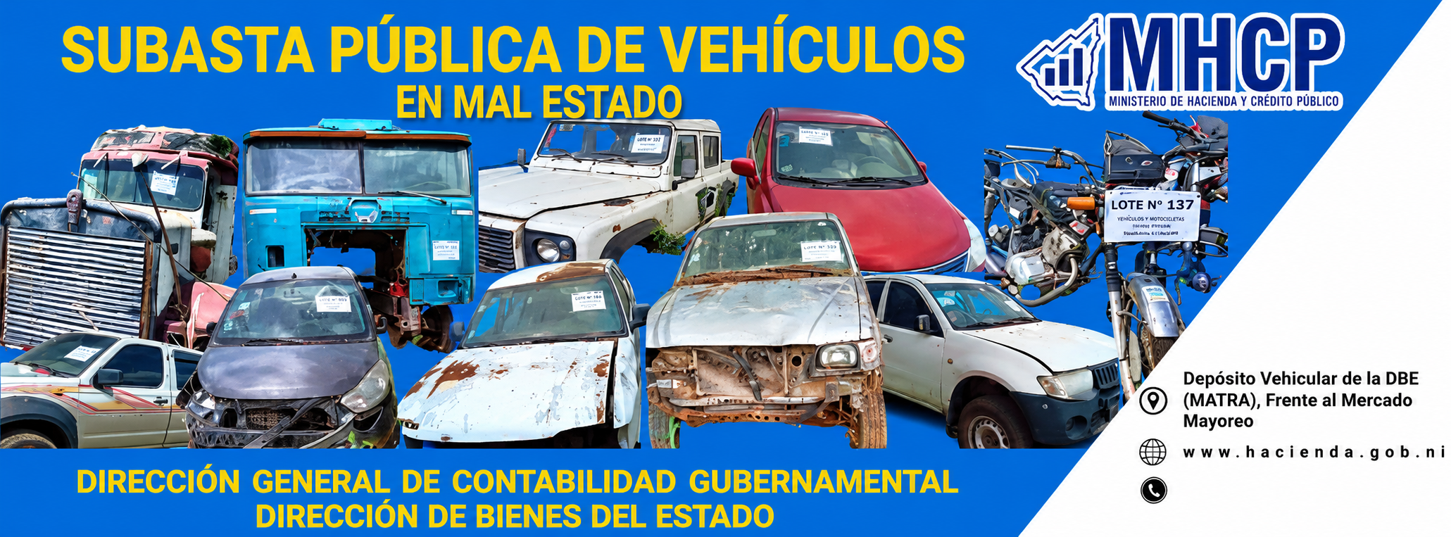 Aviso al Público en General de Subasta Pública de Vehículos en Mal Estado 01-2026